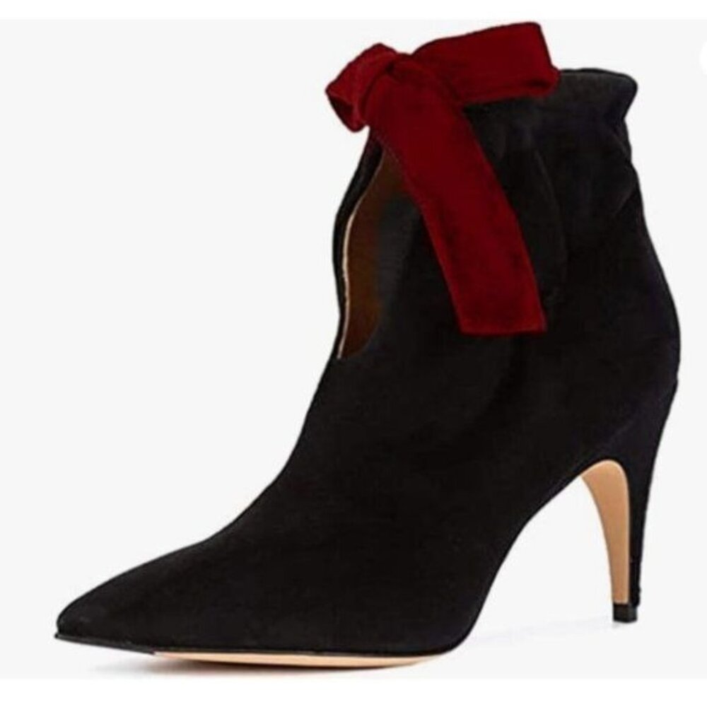 XYD Black Pointed Toe Ankle Booties Dress High Heels Cute Bow Graceful Boots